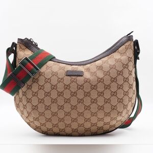 CB15 ❤️ GUCCI Monogram Web Halfmoon Crossbody Bag
